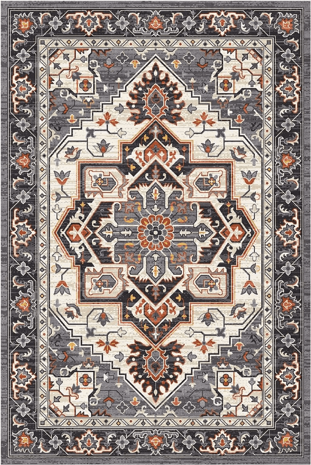 HOMFINE Ultra-Soft Washable Area Rug - 6x9 Non-Slip Vintage Low Pile Carpet Medallion Rugs for Living Room Bedroom Dining Room Office, Black