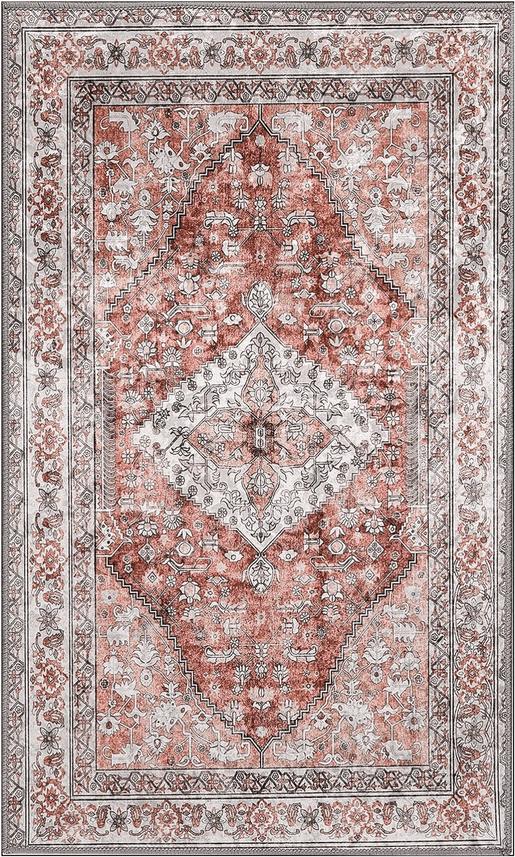 Oriental Lahome Boho Persian Area Rug - 2'x3' Washable Entryway Small Rug Vintage Accent Throw Non-Slip Oriental Distressed Low Pile Rug for Entryway Bedroom Bathroom Kitchen Door Mat Living Room Rug