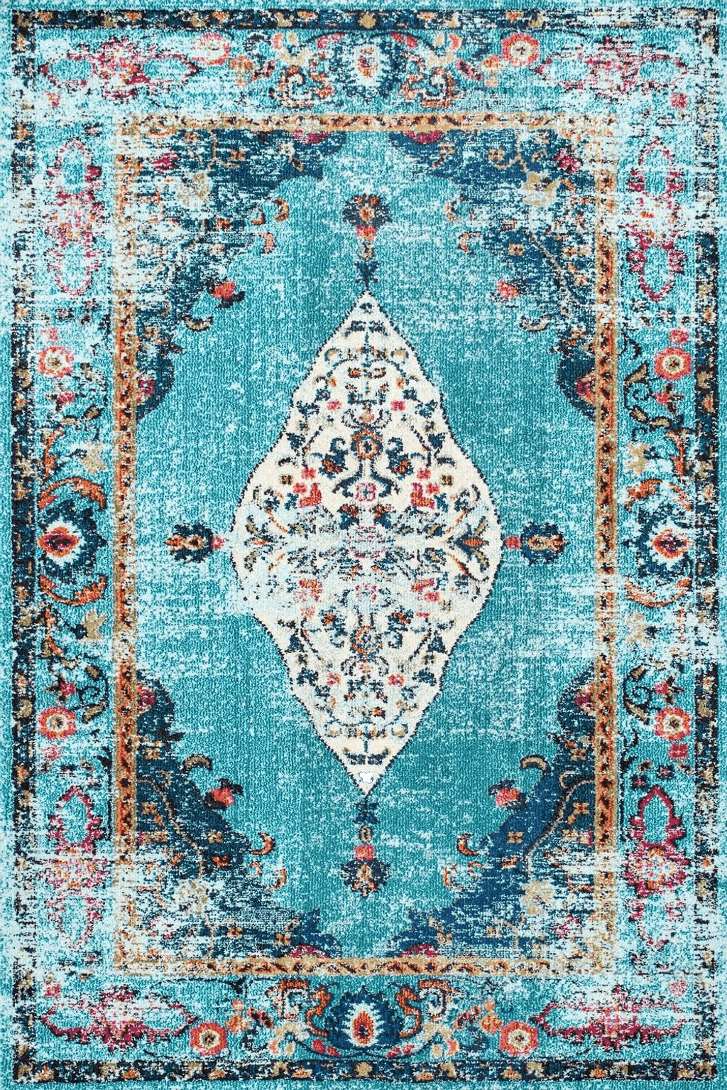 Urtlmaji Vintage Persian Area Rug, 3x5 Washable Rug Non-Slip Low Pile Lightweight Oriental Accent Medallion Throw Rugs Door Mat Small Carpet for Kitchen Bedroom Bathroom Entry (Aqua)