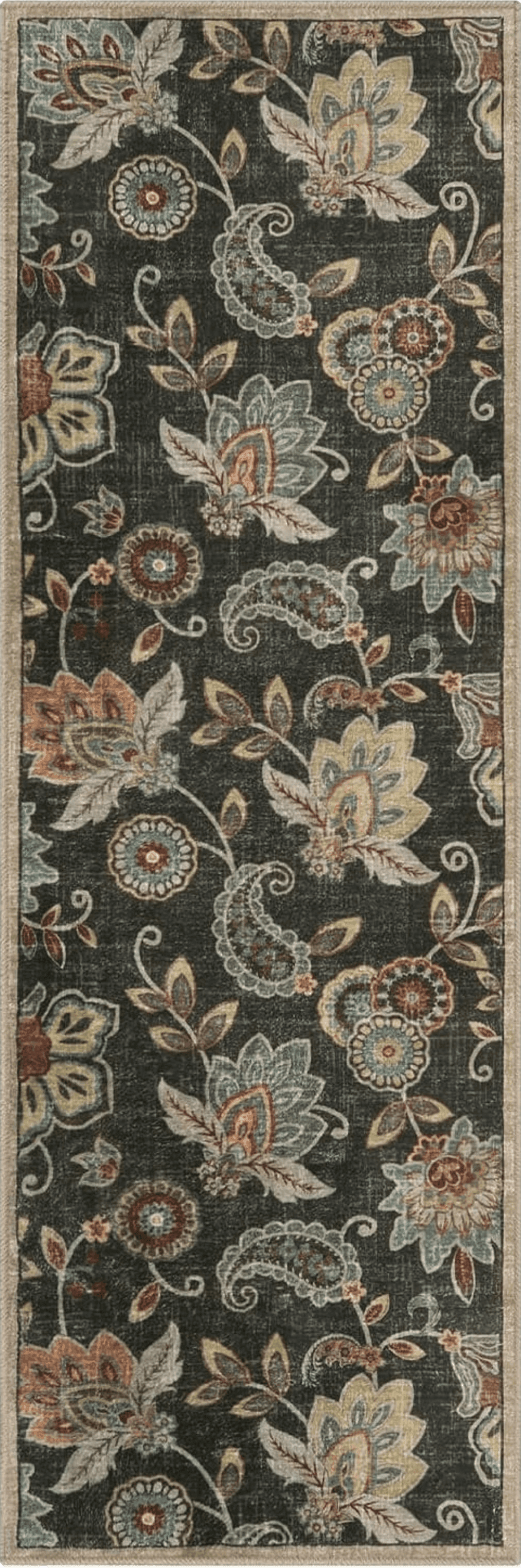 Morebes Floral Rug Runners for Hallways 6 Feet Non Slip,Paisley Runner Rug for Entryway Indoor,Washable Bath Mat Distressed Indoor Floor Carpet Runner for Kitchen Laundry Foyer,Brownish Black