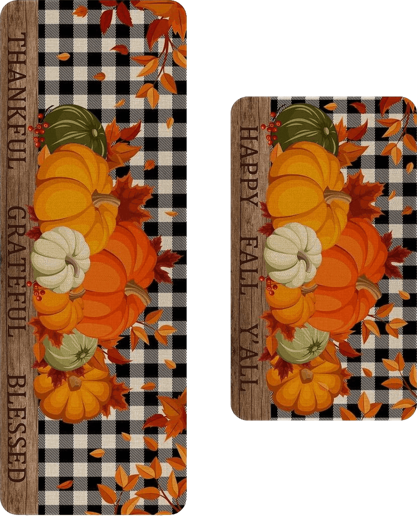 Runner All Runners Eikunn Fall Kitchen Rugs and Mats Set of 2,Autumn Pumpkin Kitchen Mat for Floor, Buffalo Plaid Holiday Non-Slip Kitchen Sink Mats Home Decor Doormat+Runner Rug