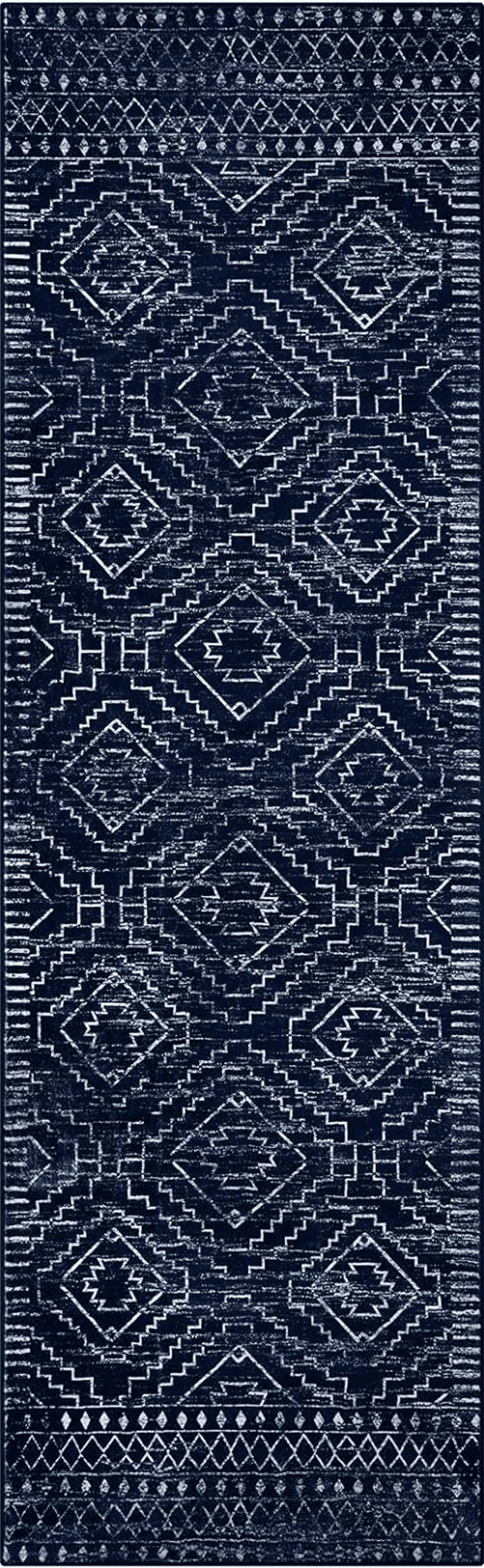 Wonnitar Washable Runner Rug for Kitchen,2'6"x8' Moroccan Blue Hallway Carpet Runner,Non-Slip Long Geometric Rustic Entryway Floor Runner Soft Throw Mat for Bedroom Bathroom Closet