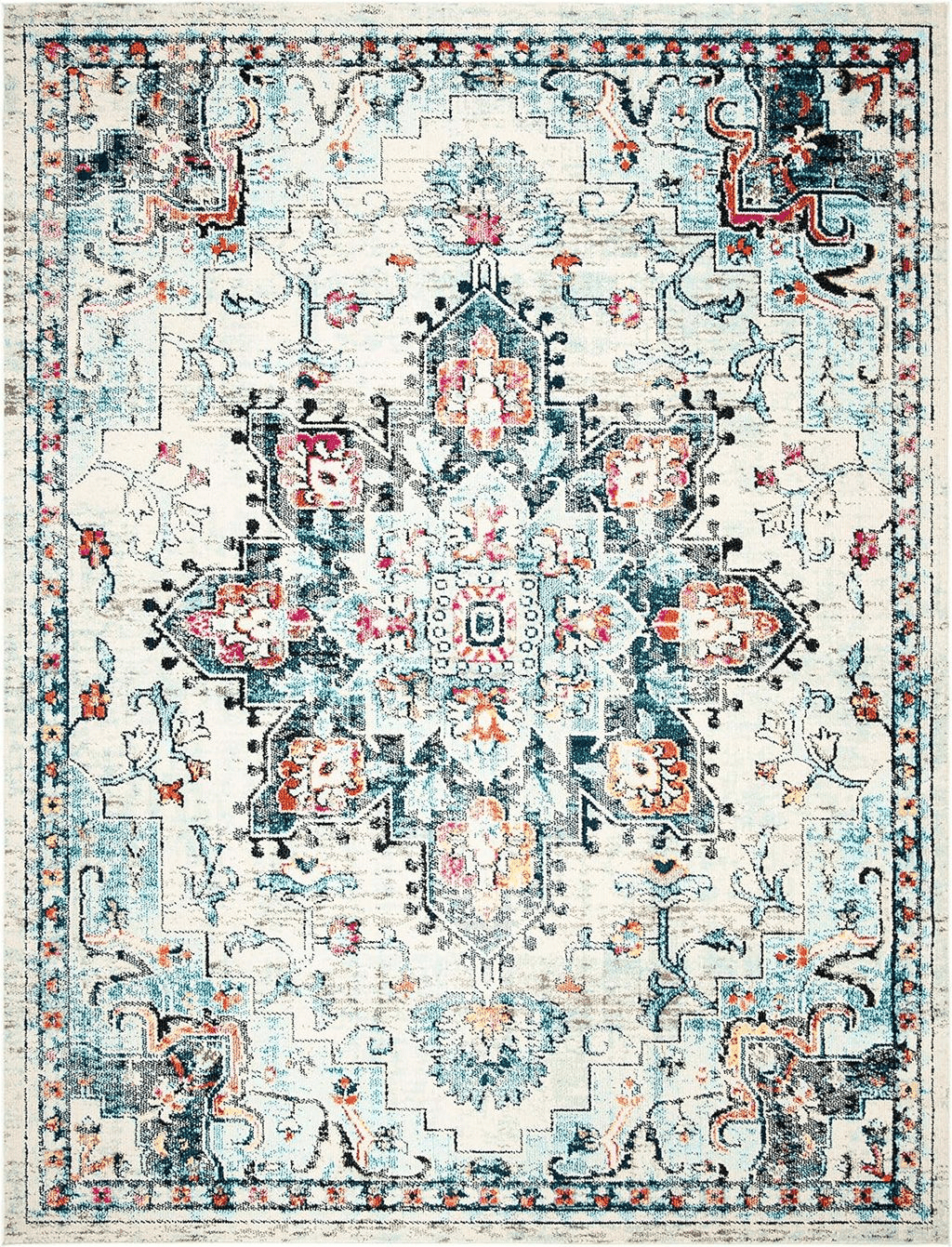 SAFAVIEH Madison Collection Area Rug - 6' x 9', Cream & Blue, Boho Chic Medallion Distressed Design, Non-Shedding & Easy Care, Ideal for High Traffic Areas in Living Room, Bedroom (MAD473B)