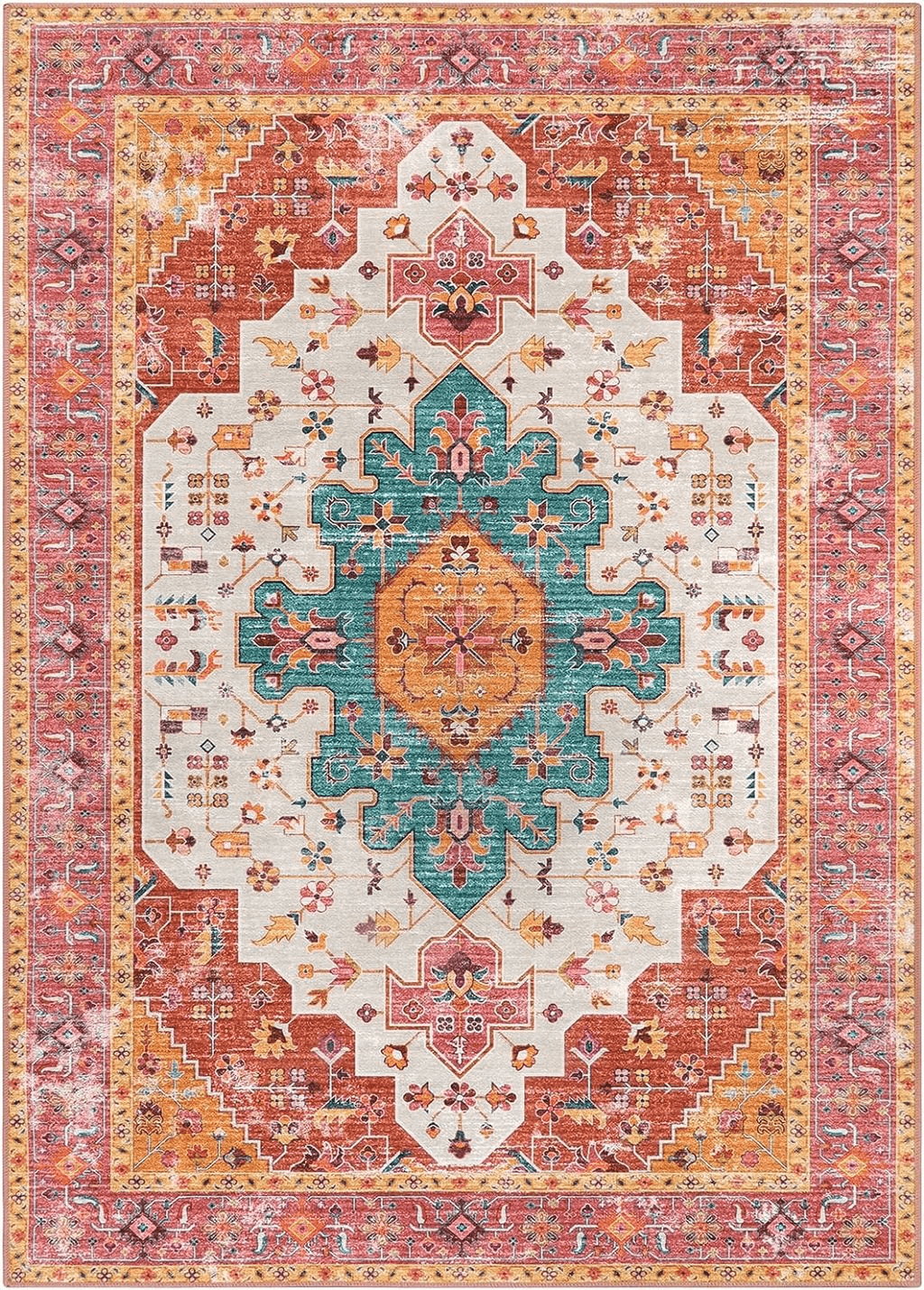 Moynesa Ultra-Thin Washable Pink Area Rug - 6x9 Large Boho for Girls Bedroom, Dining Room, Non-Shed Playroom, Office, Indoor Printed Boho Floor Carpet for Living Room Decor