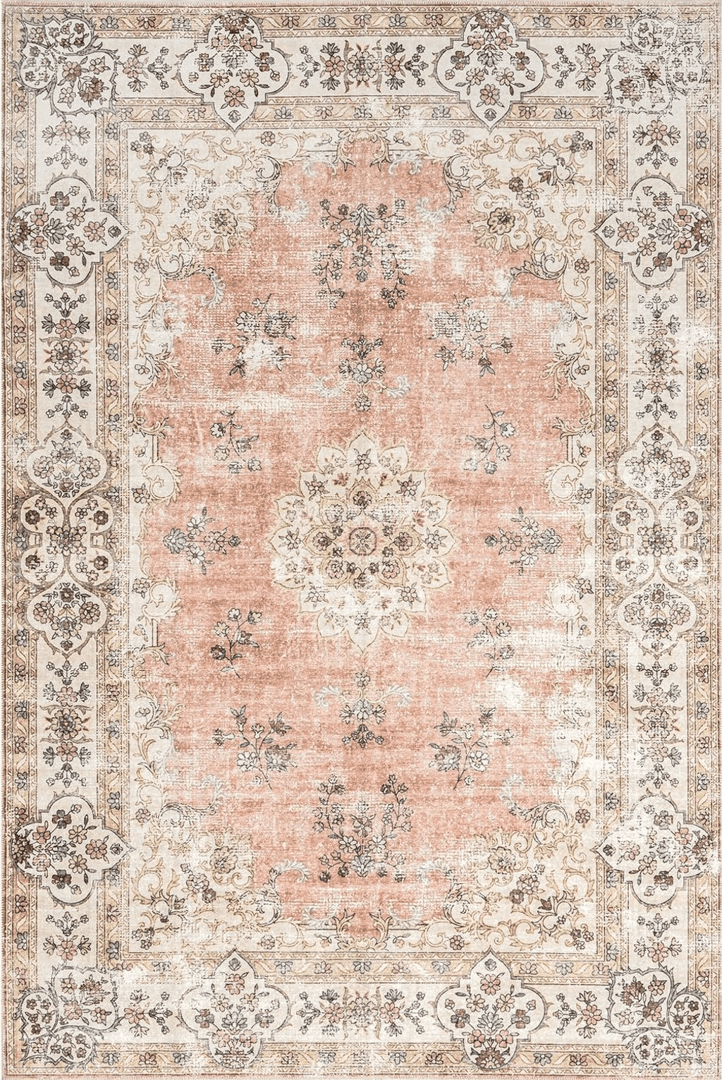 nuLOOM Ren Vintage Floral Machine Washable Area Rug, 6x9, Peach