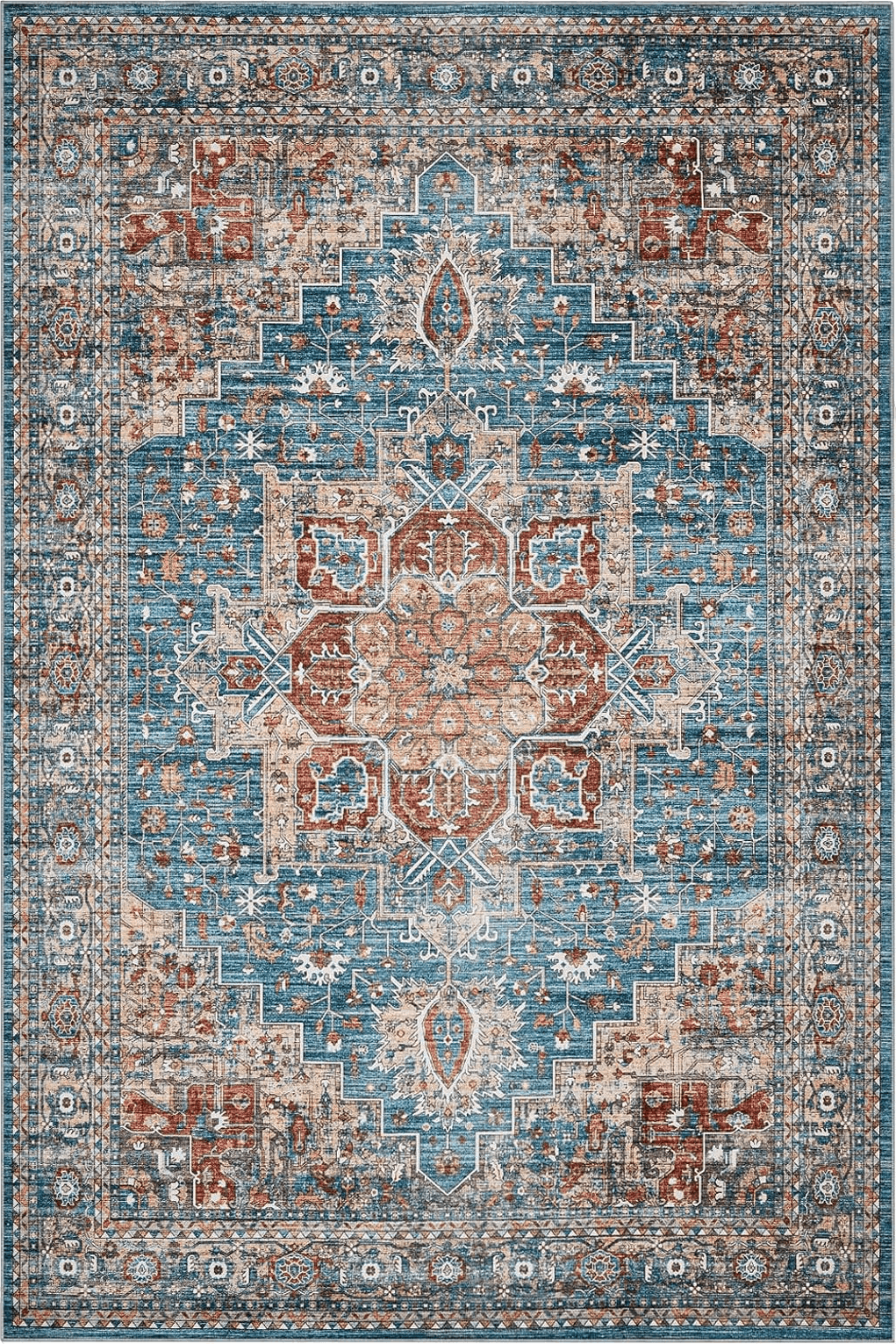 Area Rugs: 2x3 Small Entryway Rug Doormat Machine Washable with Non Slip Backing Non Shedding, Boho Medallion Floral Low-Pile Floor Carpet for Indoor Front Entrance Kitchen Bathroom Blue/Red