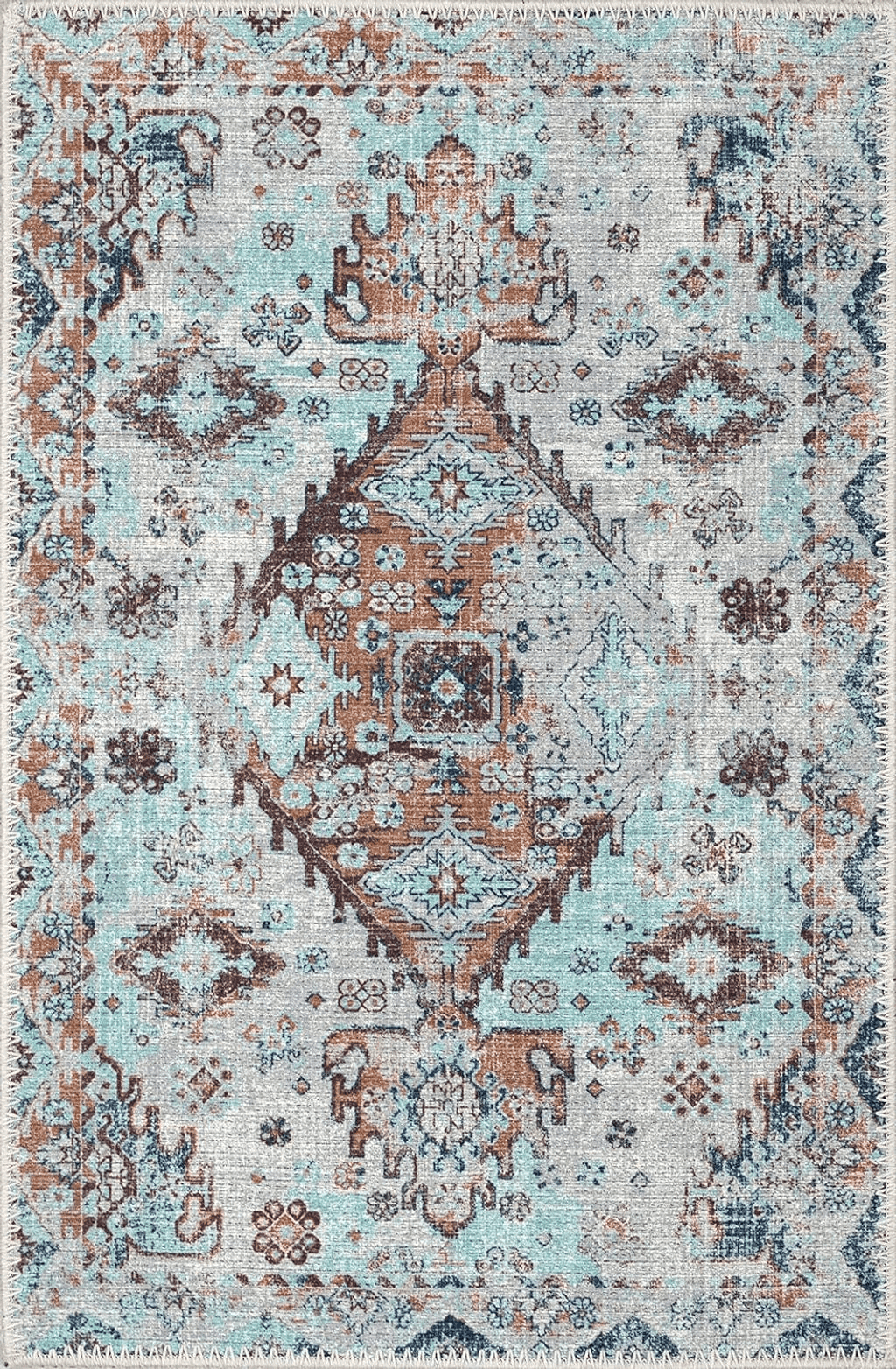 Adiva Rugs Machine Washable Area Rug with Non Slip Backing for Living Room, Bedroom, Bathroom, Kitchen, Printed Vintage Home Decor, Floor Decoration Carpet Mat (Multi/Blue, 2' x 3')