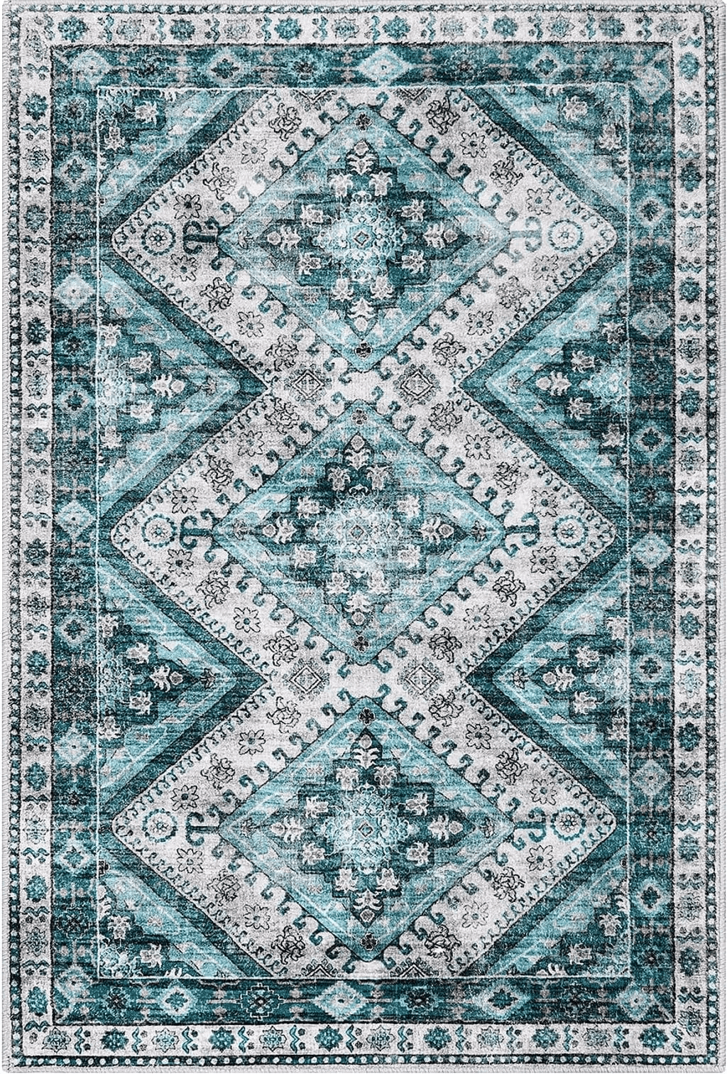 Lahome Vintage Small Area Rug- 2x3 Entryway Rug Ultra-Thin Soft Kitchen Rug Non-Slip Indoor Door Mat Geometric Distressed Throw Carpet Washable Rugs for Entryway Bathroom Bedroom(2x3ft,Blue)