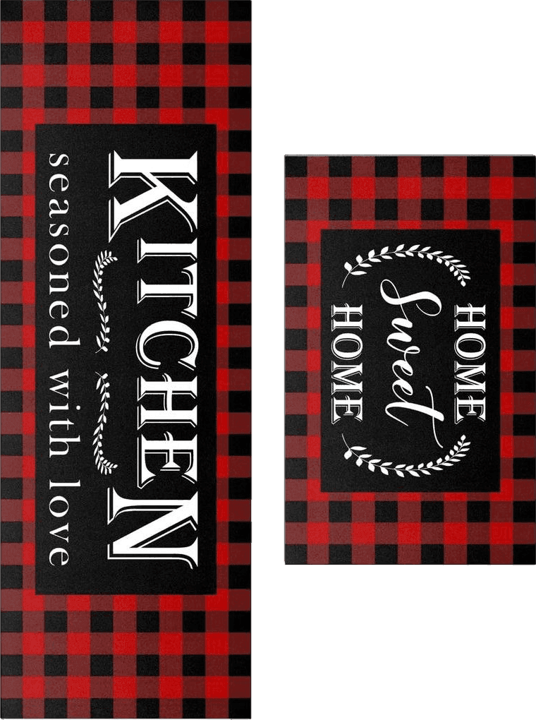 Checkered Kitchen Red HOLVDENG Red Buffalo Plaid Kitchen Mat Set of 2 Non Slip Thick Kitchen Rugs and Mats for Floor Comfort Standing Mats for Kitchen, Sink, Office, Laundry, 17"x47"+17"x28"