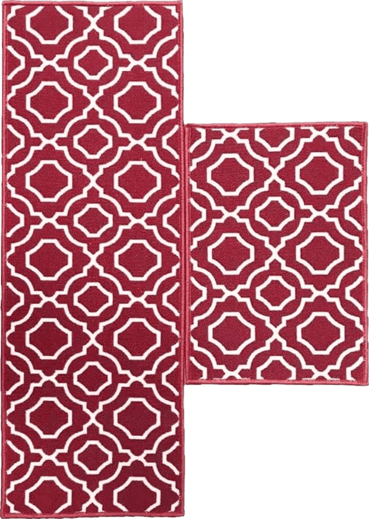 Checkered Kitchen Red Magstonee 2 Pieces Kitchen Rug TPR Backing Mat for Doorway Bathroom Runner Rug Set (15"x23"+15"x47", Red)