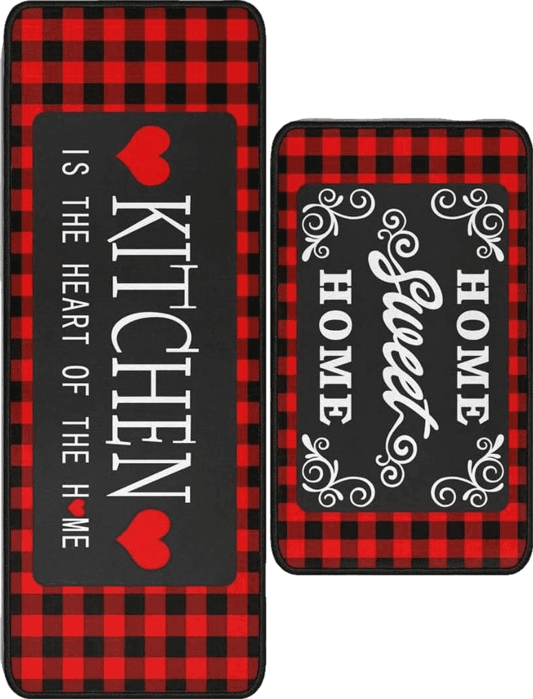 Checkered All Runners Sianseir Red and Black Buffalo Plaid Kitchen Mat Set of 2, Non Slip Washable Home Decor Kitchen Rugs and Mats for Floor Comfort Standing Mats for Kitchen, Sink, Office, Laundry 17"x47"+17"x30"