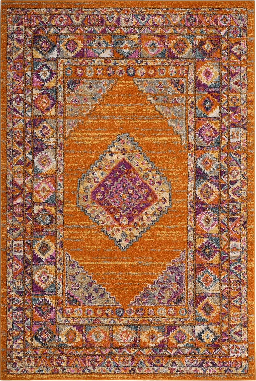 SAFAVIEH Madison Collection Accent Rug - 4' x 6', Orange & Fuchsia, Boho Chic Medallion Design, Non-Shedding & Easy Care, Ideal for High Traffic Areas in Entryway, Living Room, Bedroom (MAD133D)