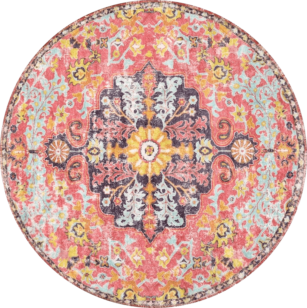 Colorful Multicolor Lahome Bohemian Floral Medallion Round Rug - 3Ft Small Hot Pink Round Area Rug for Girls Bedroom Nursery Mat, Boho Washable Soft Indoor Throw Entryway Carpet for Living Room Office Coffee Table