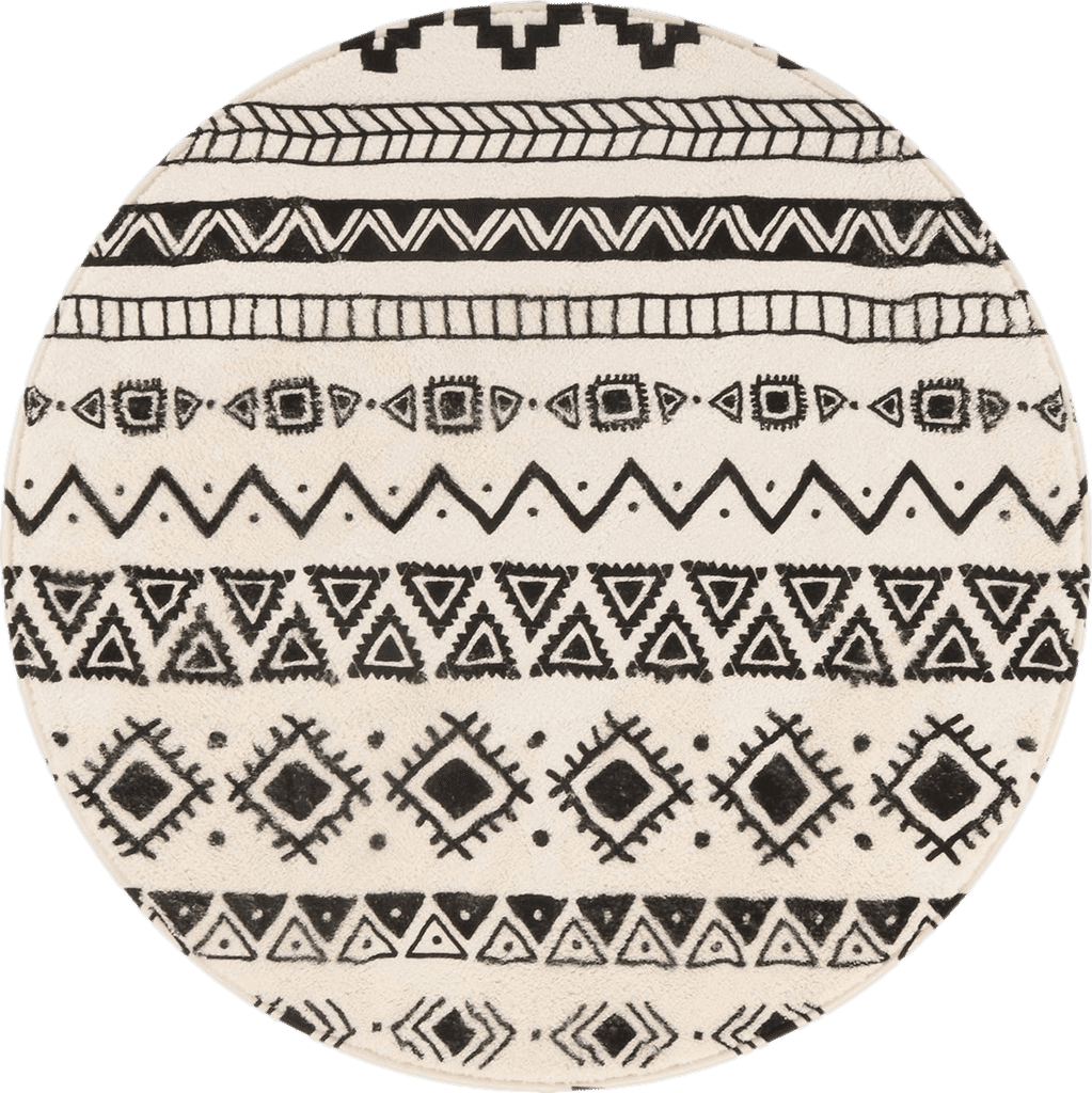 Off-White Lahome Boho Geometric Washable Round Rug - 3' Diameter Faux Wool Non-Slip Area Rug Accent Distressed Throw Rugs Floor Carpet for Living Room Bedrooms Decor (Round - 3' Diameter, Black & Off-White)