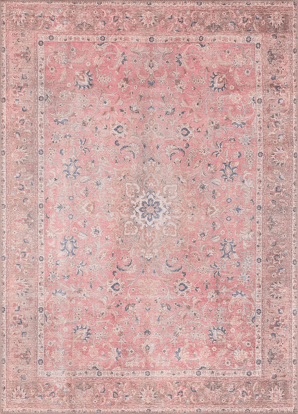 GLN Rugs Stain Resistant Machine Washable Area Rug - Vintage Boho Distressed Aesthetic - Non-Slip Backing - Indoor Floor Home Decor for Bedroom Kitchen Living & Dining Room (6' x 9')