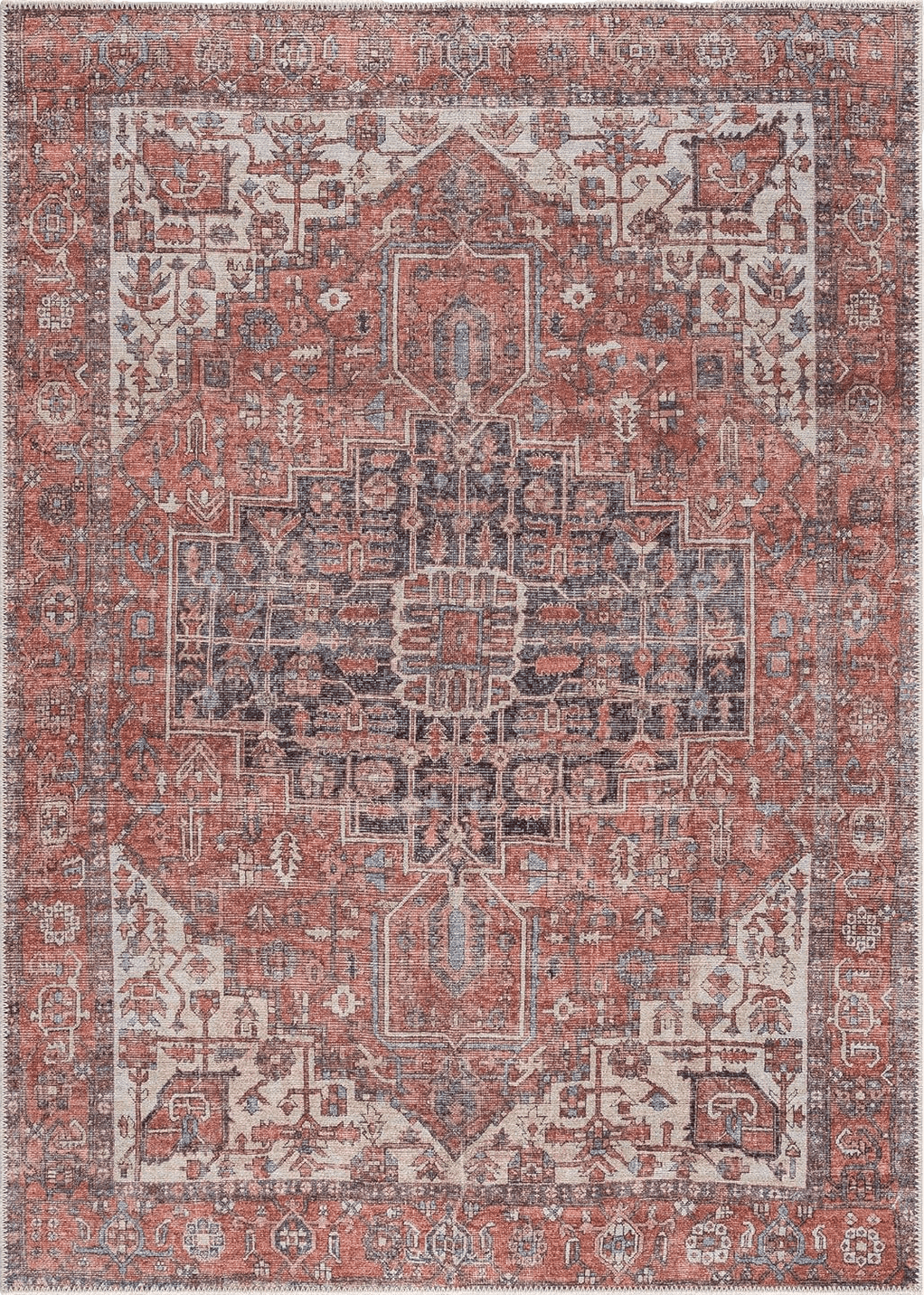 Bohemian Red Bloom Rugs Washable 4' x 6' Rug - Red/Orange/Beige Traditional Area Rug for Living Room, Bedroom, Dining Room, and Kitchen - Exact Size: 4' x 6'