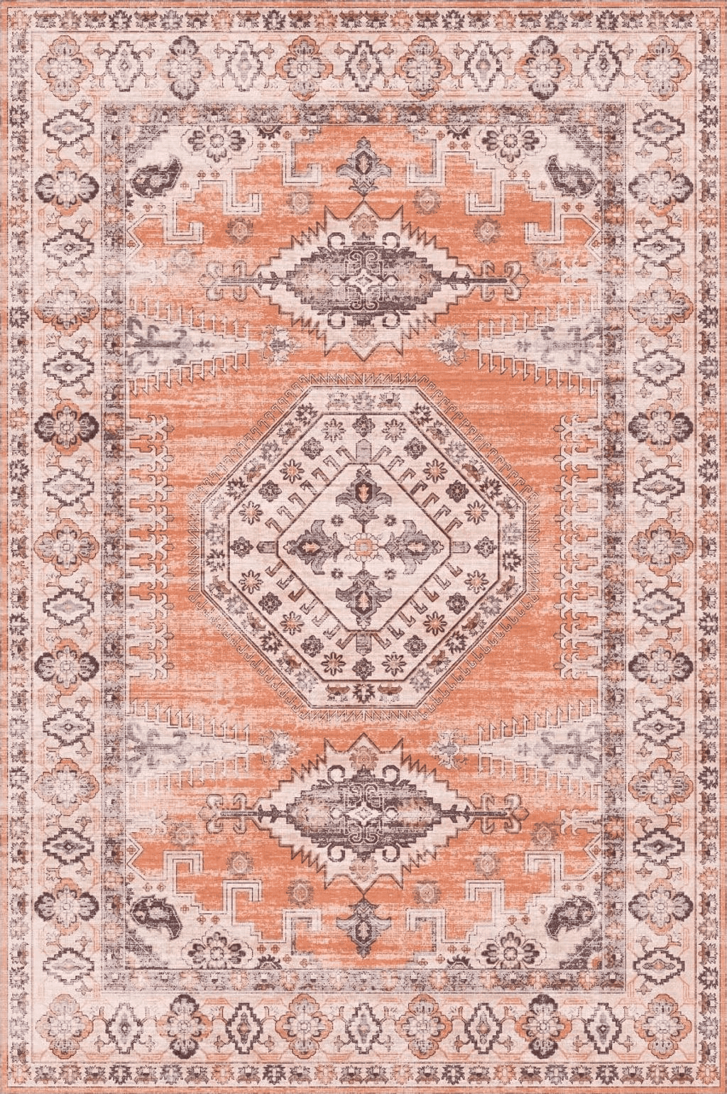 vivorug Washable Rug, Ultra Soft Area Rug 5x7, Non Slip Boho Rug Foldable, Stain Resistant Rugs for Living Room, Persian Tribal Medallion (Orange, 5'x7')