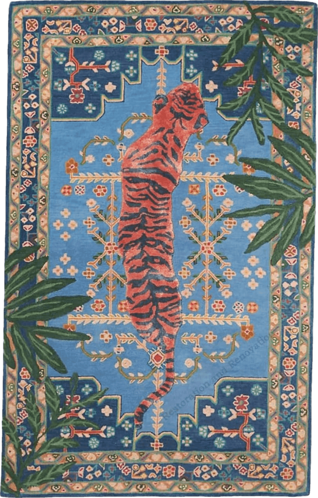 Antelope Restoration and Renovation Hand Tufted Bengal Tiger Animal Print Wool Area Rug, Featuring Symmetrical Palm Leaves Design - Ideal for Living Room, Bedroom, Kitchen & Office (5' x 8', Multi 1)