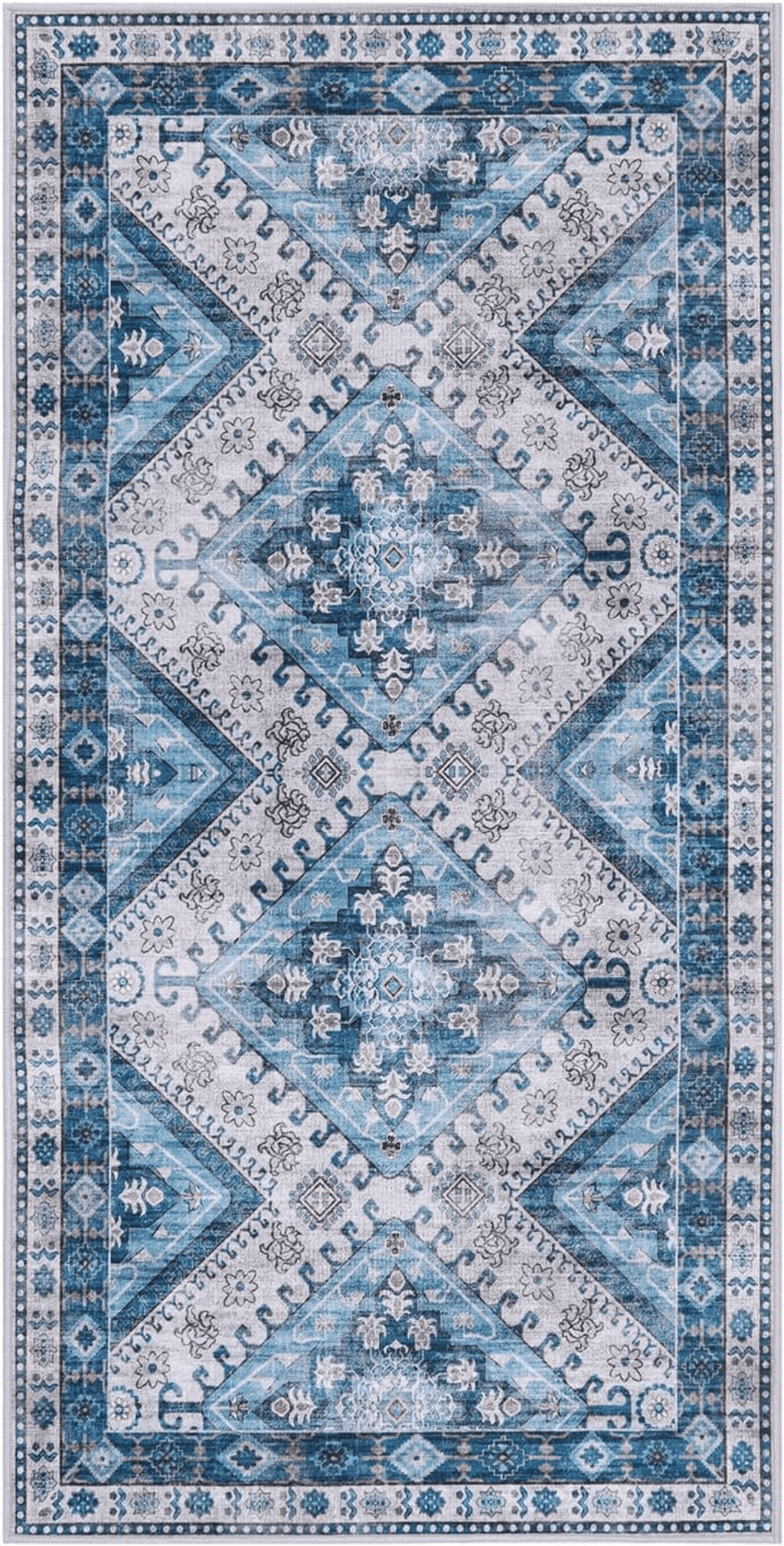 Antelope Beeiva Tribal Hallway Runner Rug, 2x4 Blue Kitchen Runner Rugs Non Skid Washable, Vintage Distressed Non-Shedding Laundry Room Rug Machine Washable Rug for Entryway Bedroom Kitchen