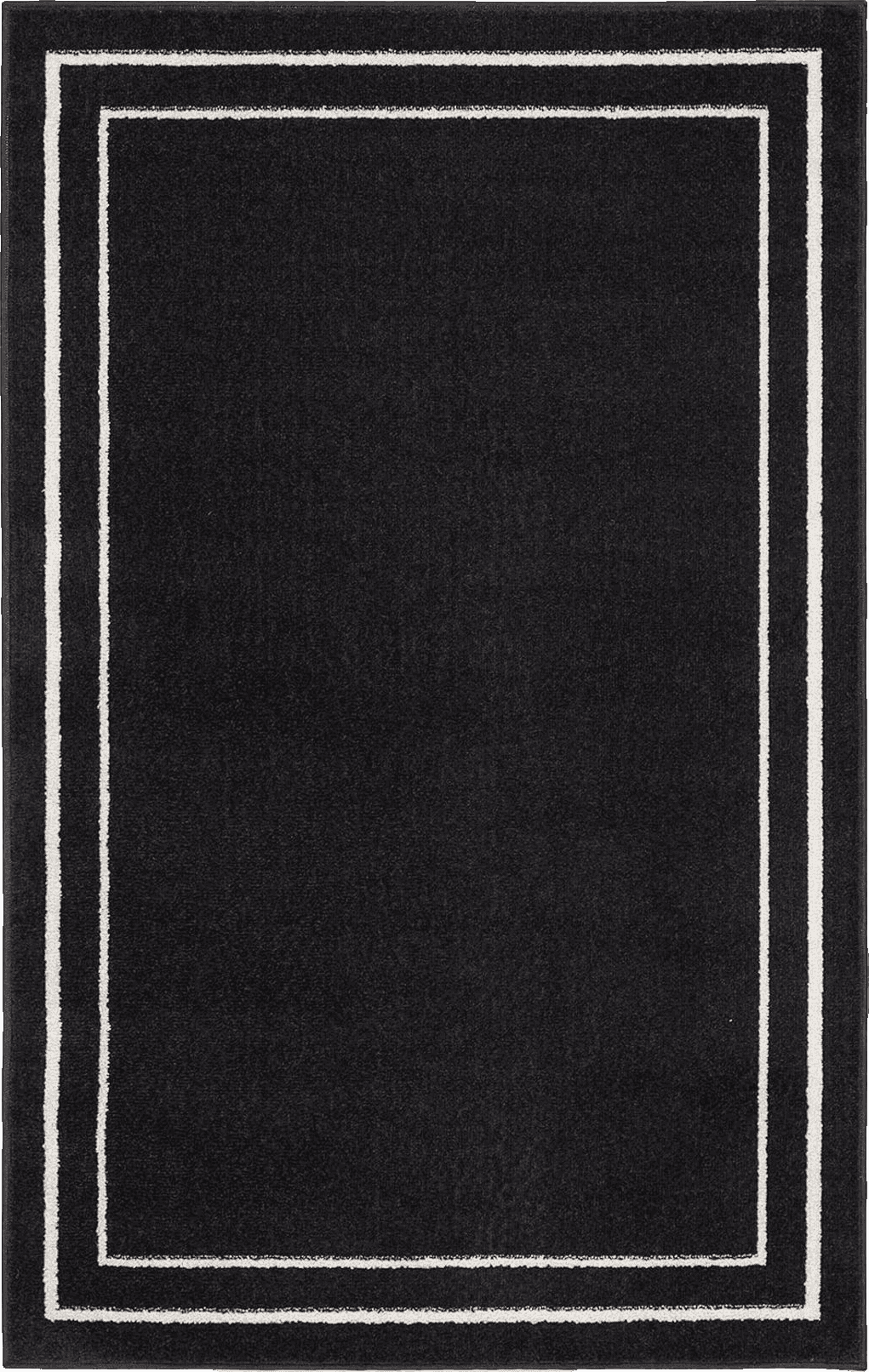 Nourison Essentials Indoor/Outdoor Solid Bordered Black Ivory 3' x 5' Area Rug, Easy Cleaning, Non Shedding, Bed Room, Living Room, Dining Room, Backyard, Deck, Patio (3x5)