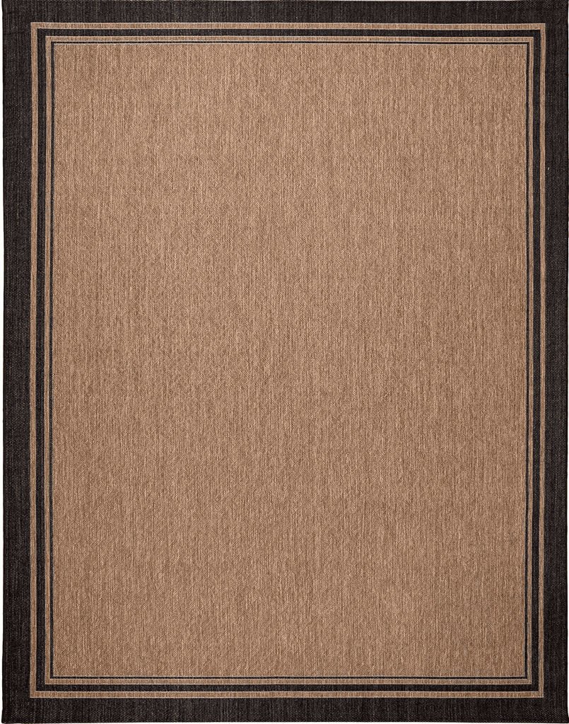 Gertmenian Indoor Outdoor Area Rug, Classic Flatweave, Washable, Stain & UV Resistant Carpet, Deck, Patio, Poolside & Mudroom, 5x7 Ft Standard, Simple Border, Black Tan, 21490