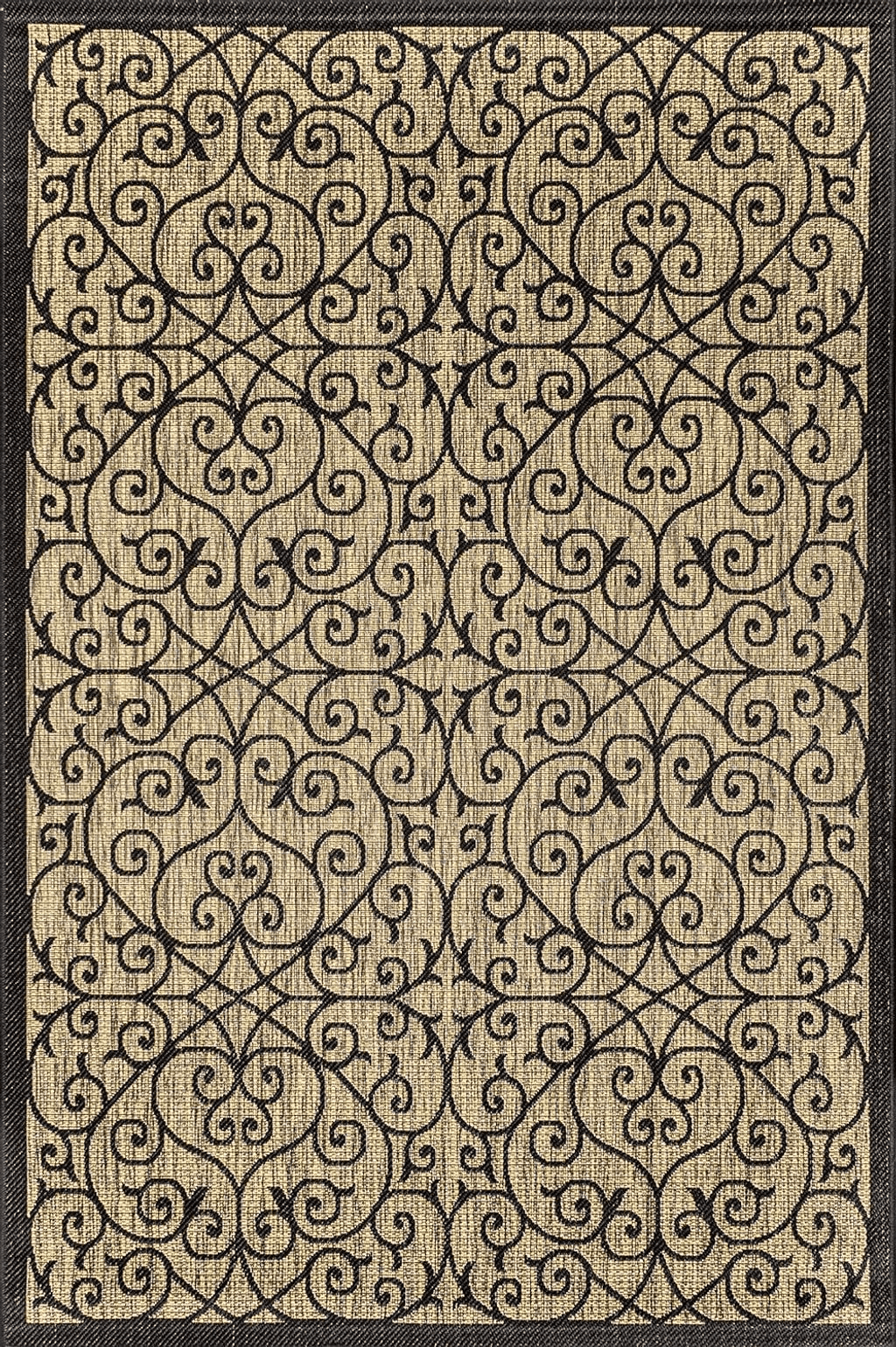 JONATHAN Y Madrid Vintage Filigree Textured Weave Indoor/Outdoor Black/Khaki 3 ft. x 5 ft. Area-Rug, Classic,Easy-Cleaning,HighTraffic,LivingRoom,Backyard, Non Shedding, SMB107A-3