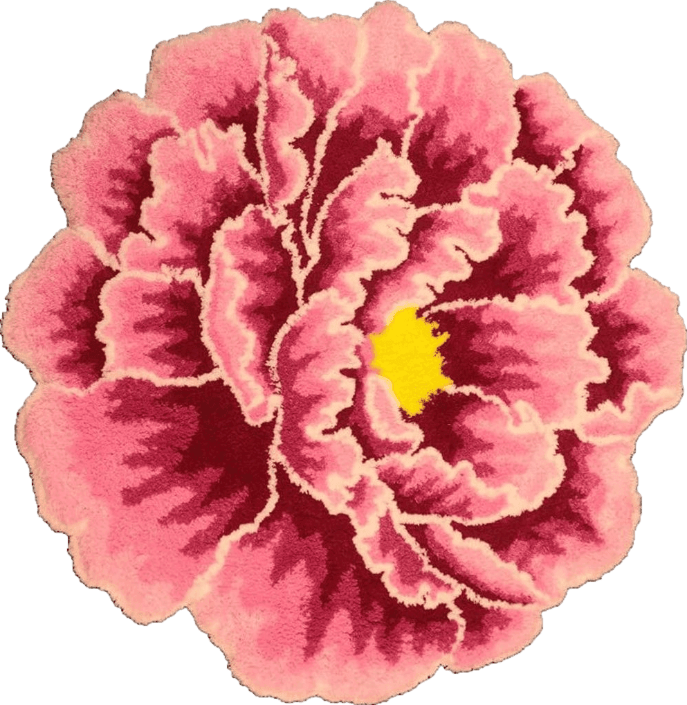 Home Decor Pink Peony Flower Shape Area Rugs Soft Plush Fluffy Round Rug for Bedroom Kitchen Bathroom Living Room Non-Slip Washable Rugs Floral Shaggy Carpet Bath Mat 23.6" X 23.6"