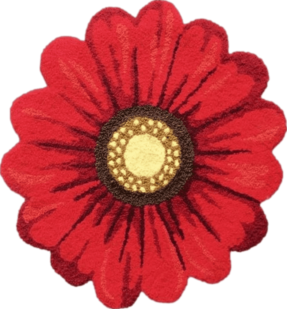 Red Flowers Shape Area Rugs Hand Woven Round Sunflowers Runner Rug for Bedroom,Playroom,Kitchen,Bathroom,Bedside Indoor Outdoor Mat Non-Slip Floral Farmhouse Washable Carpets 25.6" X 25.6"