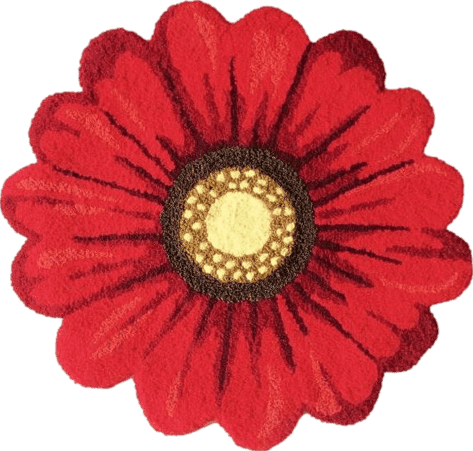 Red Flowers Shape Area Rugs Hand Woven Round Sunflowers Runner Rug for Bedroom,Playroom,Kitchen,Bathroom,Bedside Indoor Outdoor Mat Non-Slip Floral Farmhouse Washable Carpets 25.6" X 25.6"