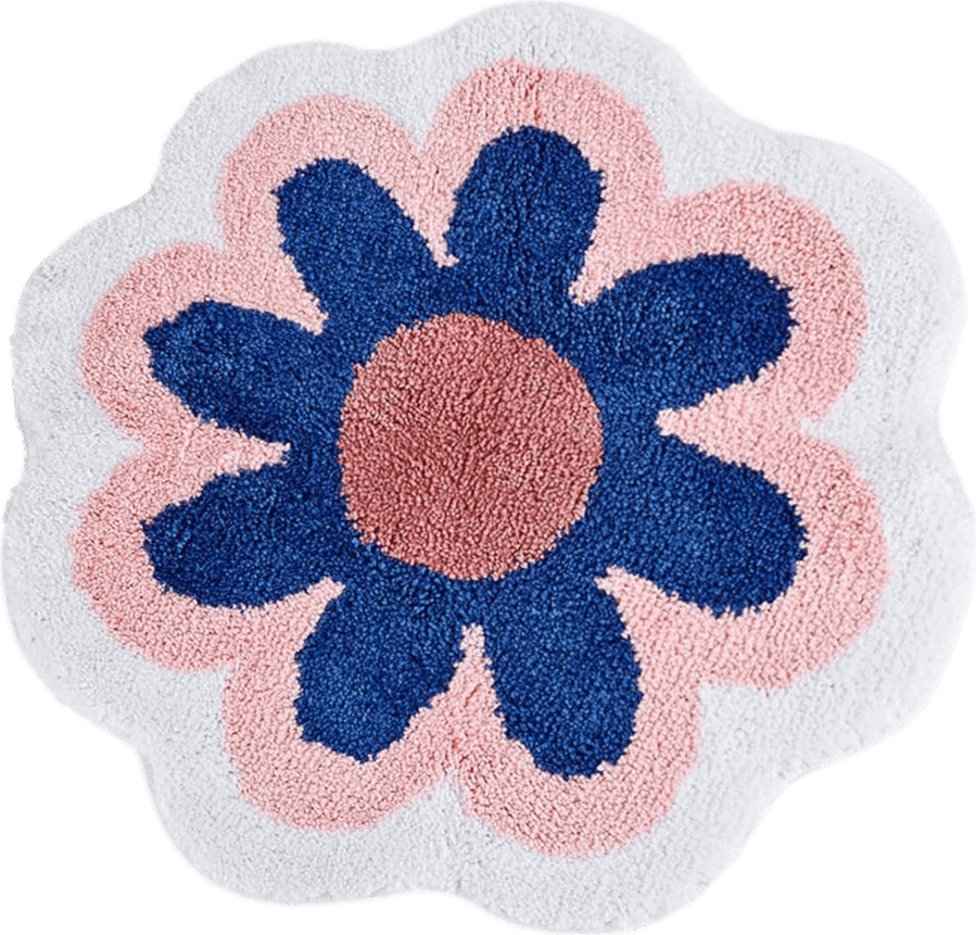 Ksgolif Flower Shaped Bathroom Rugs, Cute Bath Mat Ultra Soft Absorbent Bath Rugs Non Slip Machine Washable Tufted Flower mats for Bedroom Shower Bathtub Living Room, 23.6x23.6 Inches, Pink Blue