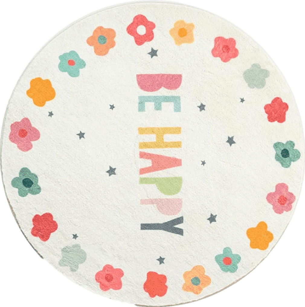 Poowe Round Kids Playroom Rug - Soft Alphabet Nursery Rug for Bedroom - Playtime Collection, Learning & Game Carpet for Classroom, Best Shower Gift for Infant Toddlers (Round 39.4", Flower-Happy)