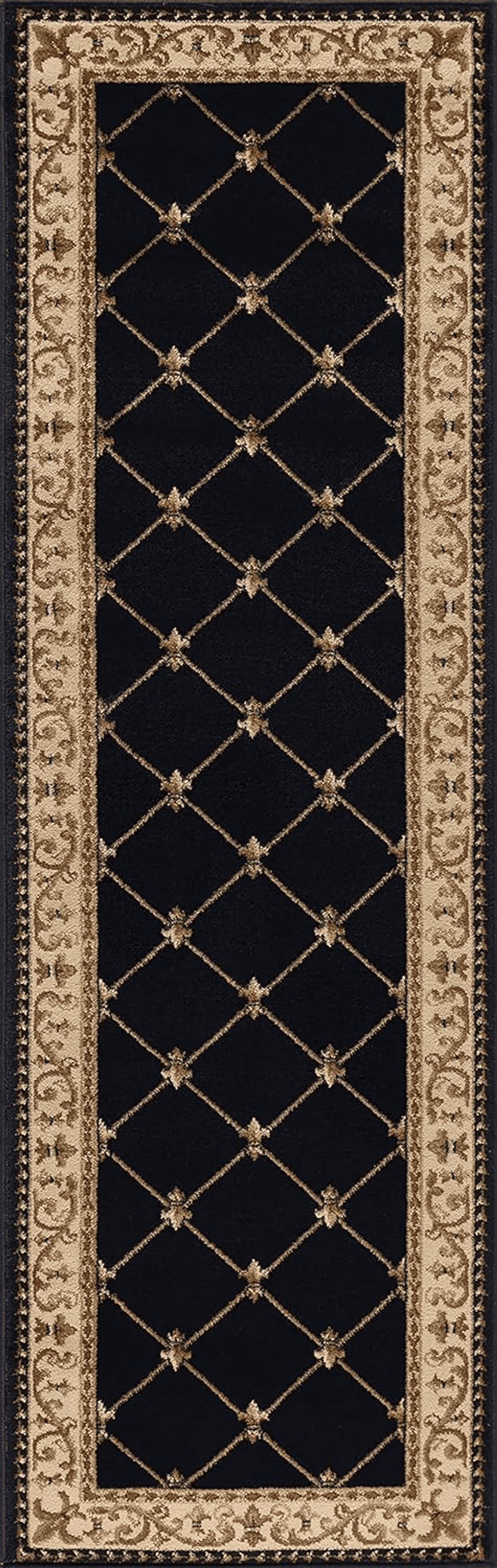 Orleans Traditional Border Black Runner Rug, 2' x 7'