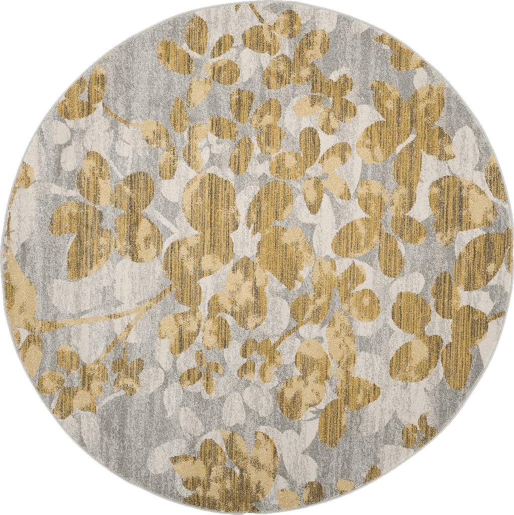 SAFAVIEH Evoke Collection Area Rug - 6'7" Round, Grey & Gold, Floral Design, Non-Shedding & Easy Care, Ideal for High Traffic Areas in Living Room, Bedroom (EVK236P)