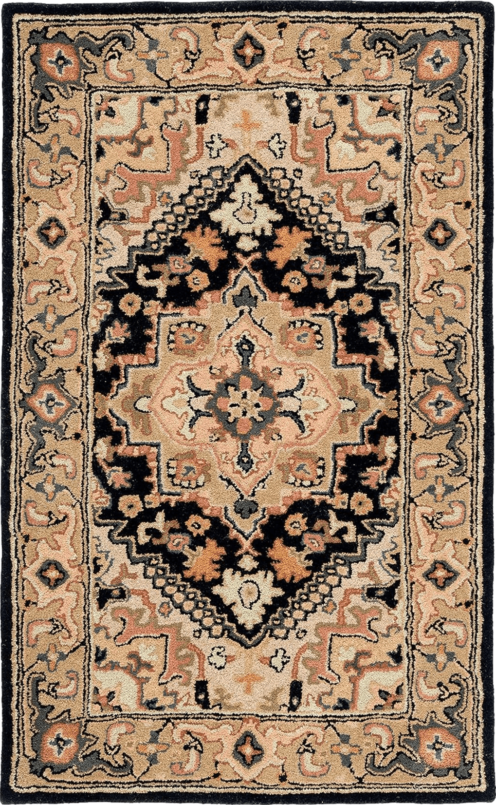 SAFAVIEH Heritage Collection Accent Rug - 4' x 6', Black & Gold, Handmade Traditional Oriental Medallion Wool, Ideal for High Traffic Areas in Entryway, Living Room, Bedroom (HG625Z)