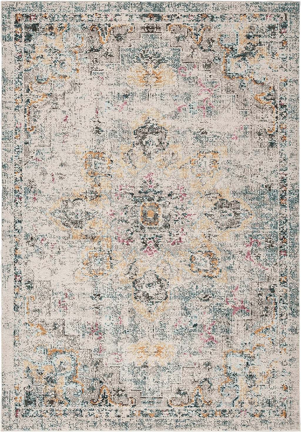 SAFAVIEH Madison Collection Accent Rug - 4' x 6', Grey & Gold, Boho Chic Medallion Distressed Design, Non-Shedding & Easy Care, Ideal for High Traffic Areas in Entryway, Living Room, Bedroom (MAD473F)