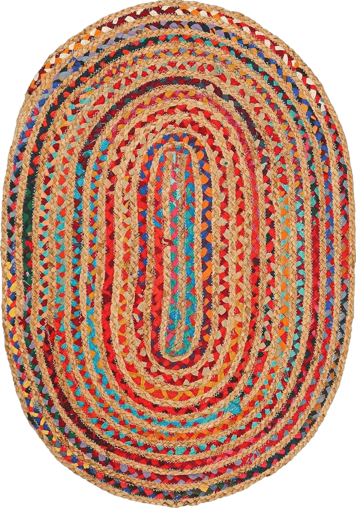 Colorful Multicolor Multicolor Rag Rug 2x3 Feet Braided Oval Rugs for Living Room Area Rug Colorful - Reversible Rustic Rug Chindi Jute Rug 2x3 - Dining Room Rugs for Under Table Home Decor Gift - Colorful Boho Rug