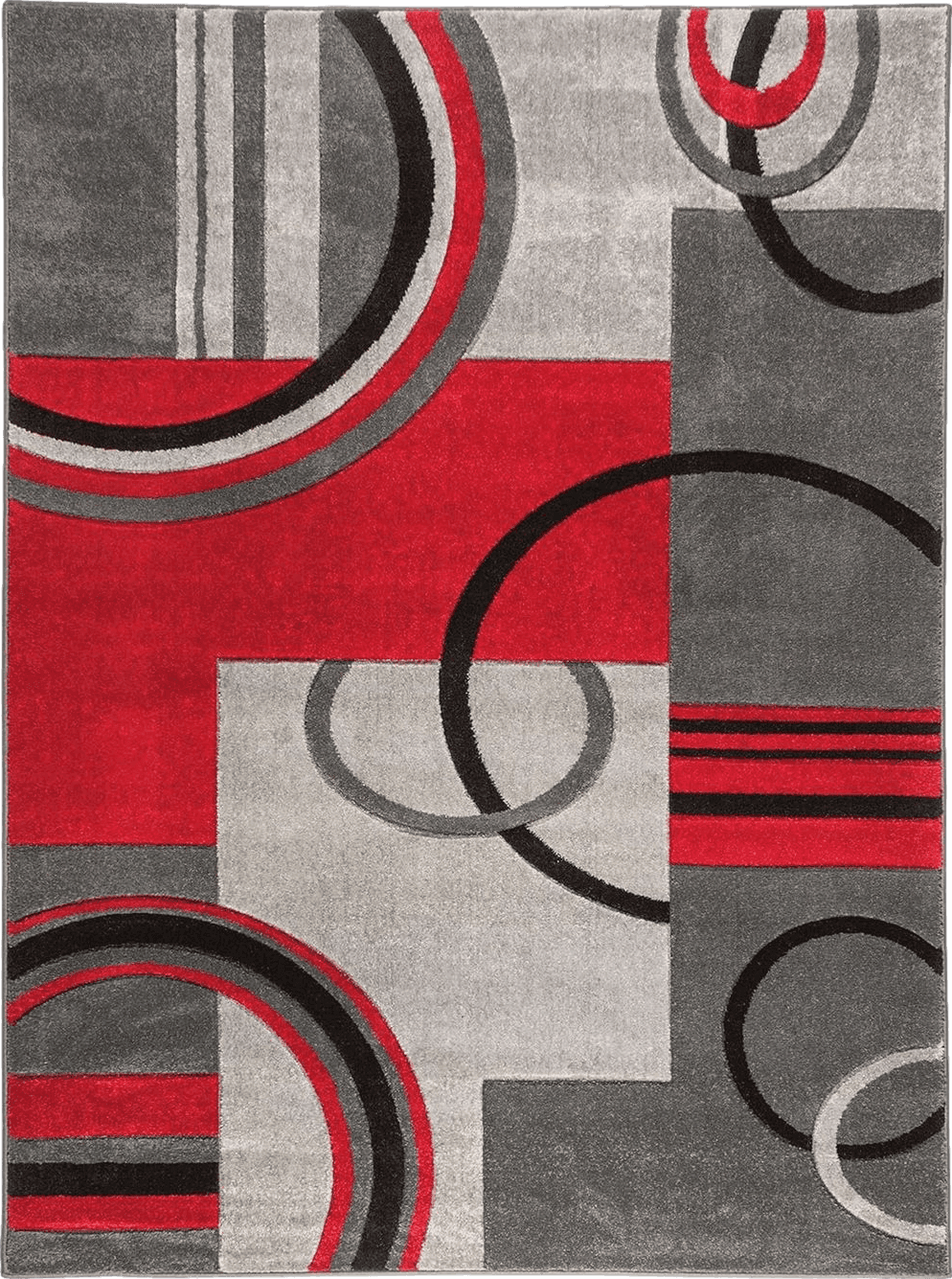 Well Woven Echo Shapes & Circles Red/Grey Modern Geometric Comfy Casual Hand Carved Area Rug 4x5 4x6 (3'11" x 5'3") Easy Clean Stain Fade Resistant Abstract Contemporary Thick Soft Plush Living Room