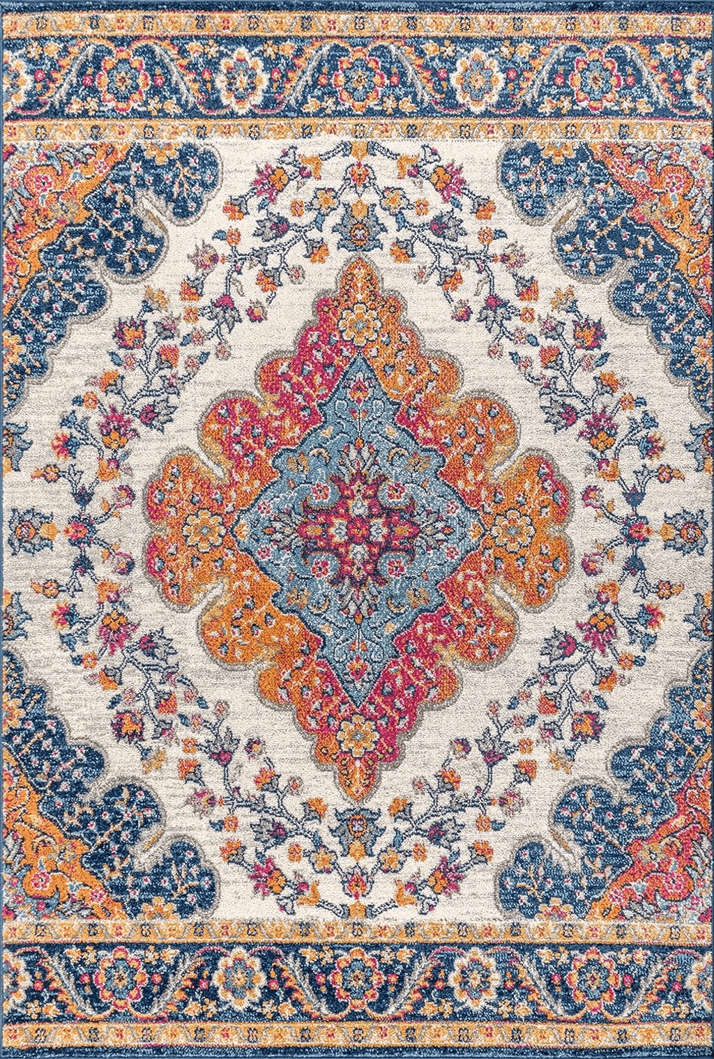 Area Blue 8x10 JONATHAN Y BMF106A-8 Bohemian Flair Boho Vintage Medallion Blue/Multi 8 ft. x 10 ft. Area-Rug, Vintage, Easy-Cleaning, for Bedroom, Kitchen, Living Room, Non Shedding