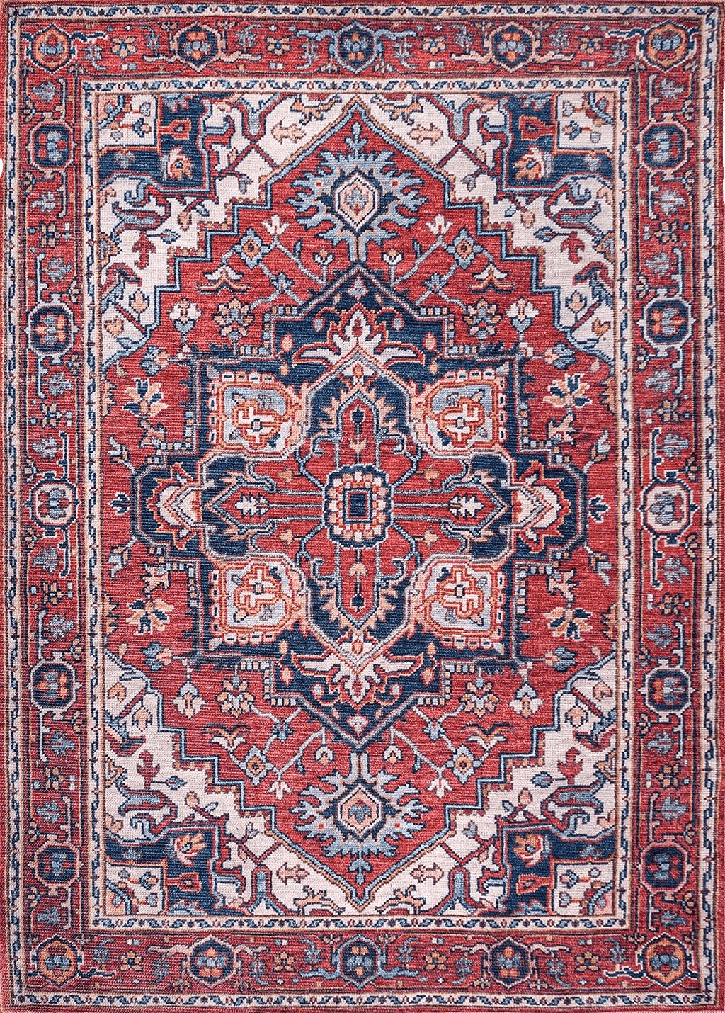 Eyely HSW105A-8 Machine Washable Cirali Ornate Large Medallion Indoor Area Rug Bohemian;Farmhouse;Persian, Bedroom, Kitchen, Living Room, Easy-Cleaning, Non-Shedding, 8 X 10, Red/Navy