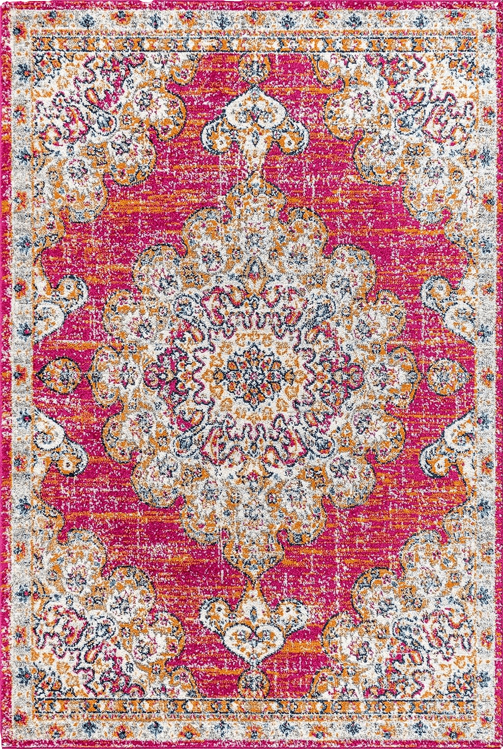 Area Pink 8x10 JONATHAN Y BMF104A-8 Bohemian Flair Boho Vintage Medallion Pink/Cream 8 ft. x 10 ft. Area-Rug, Vintage, Easy-Cleaning, for Bedroom, Kitchen, Living Room, Non Shedding