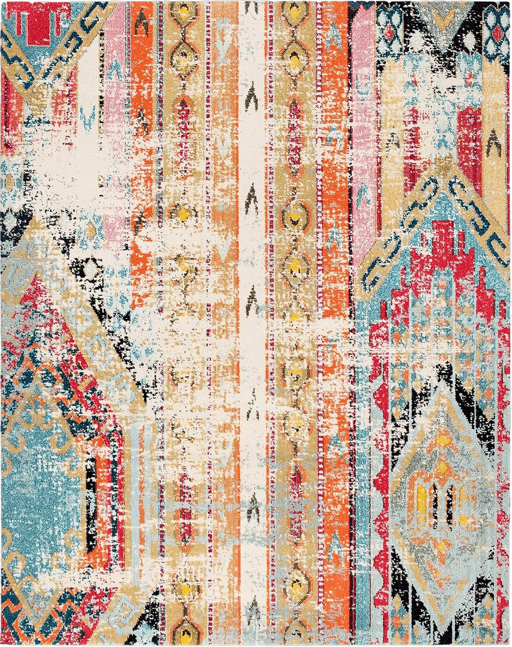 SAFAVIEH Madison Collection Area Rug - 8' x 10', Blue & Orange, Boho Chic Tribal Distressed Design, Non-Shedding & Easy Care, Ideal for High Traffic Areas in Living Room, Bedroom (MAD422F)