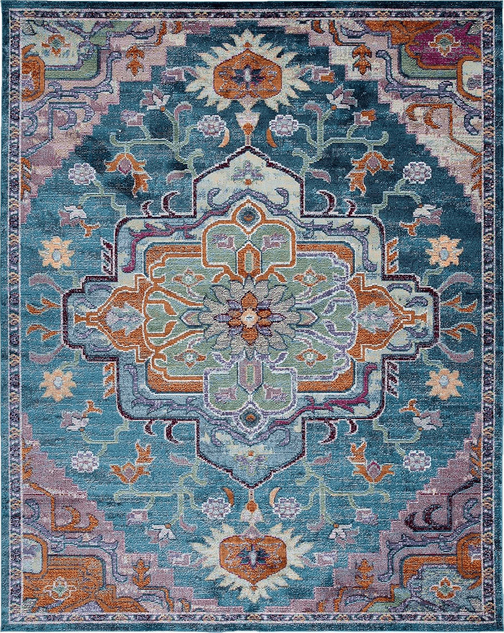 SAFAVIEH Crystal Collection Area Rug - 8' x 10', Teal & Rose, Medallion Distressed Design, Non-Shedding & Easy Care, Ideal for High Traffic Areas in Living Room, Bedroom (CRS501T)