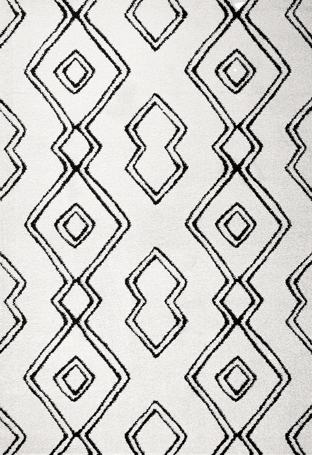 Area Black White JONATHAN Y MOH401A-8 Deia Moroccan Style Diamond Shag Indoor Area-Rug Bohemian Geometric Easy-Cleaning Bedroom Kitchen Living Room Non Shedding, 8 X 10, White/Black