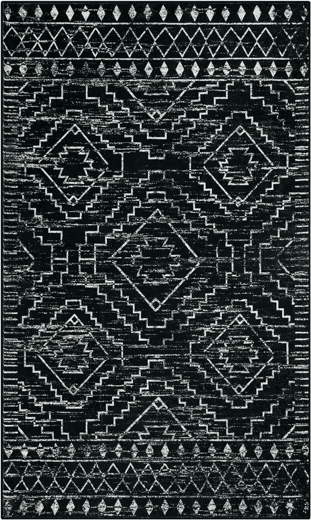 Wonnitar Moroccan 3x5 Rug,Black Washable Small Rug for Bedroom,Non-Slip Geometric Tribal Entry Throw Mat,Bohemian Farmhouse Rustic Soft Low Pile Area Rug for Bathroom Dining Guest Room