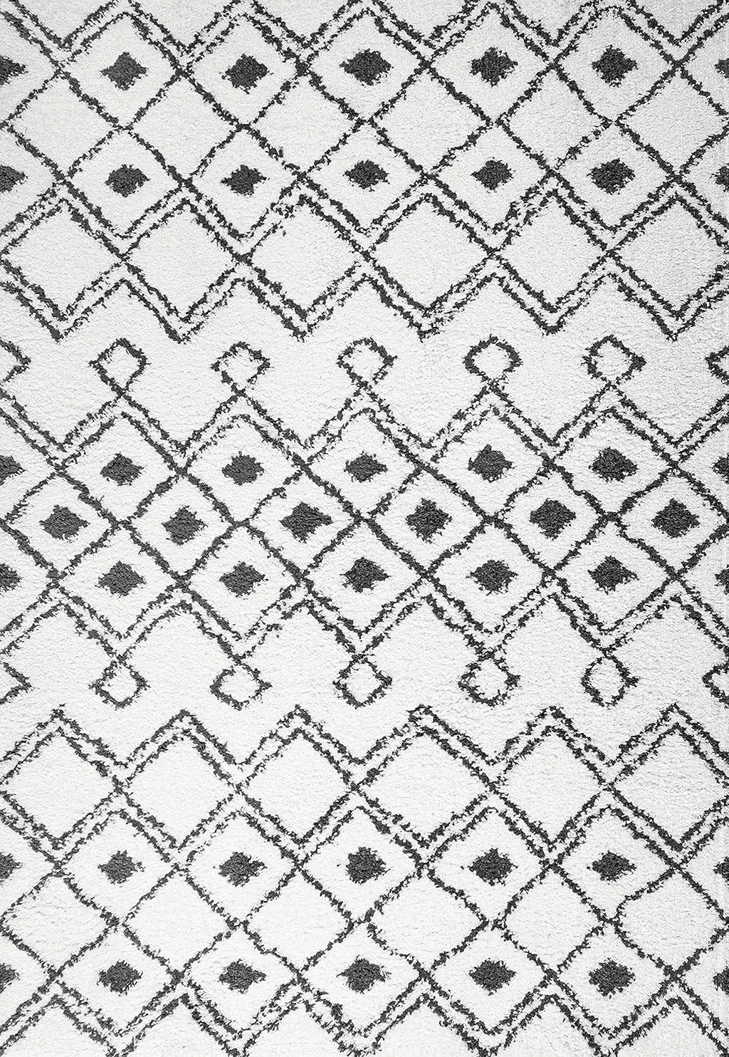 JONATHAN Y MOH412A-3 Caimari Moroccan Diamond Shag Indoor Area-Rug Bohemian Contemporary Geometric Easy-Cleaning Bedroom Kitchen Living Room Non Shedding, 3 X 5, White/Black