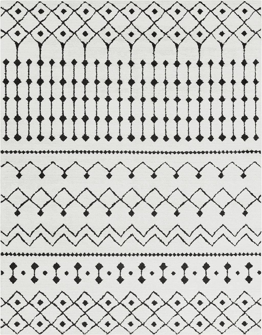 Bohemian White Hauteloom Ringwood 5' 3" x 7' 3" Moroccan Farmhouse Shag - Black, Charcoal, White Bohemian Area Rug - Rectangle - Polypropylene and Polyester Blend