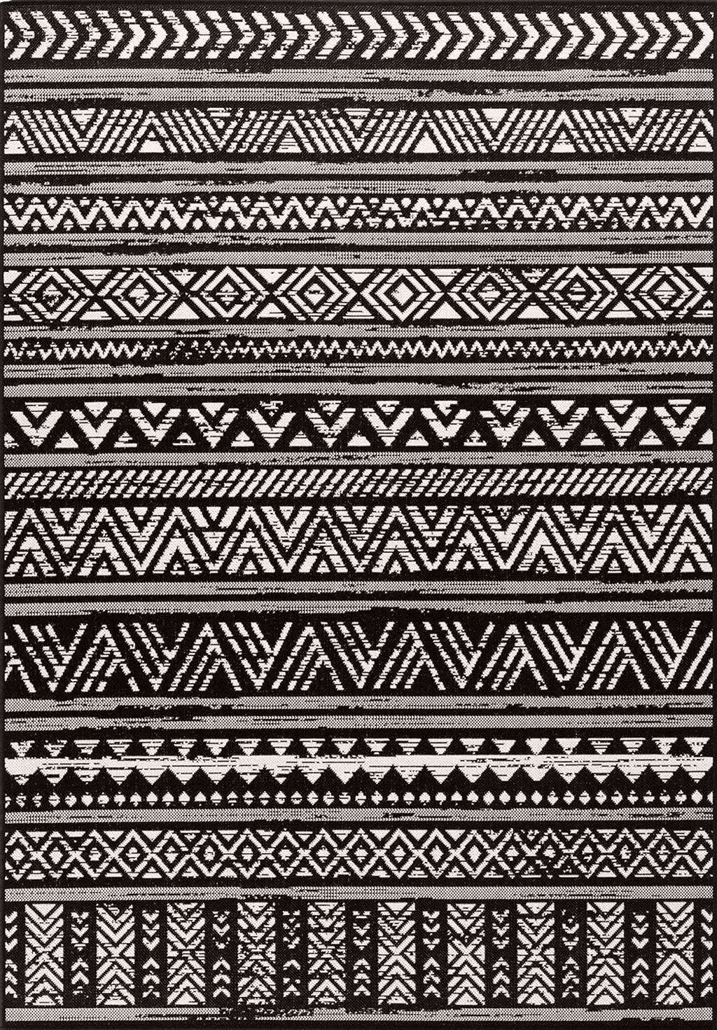 Bohemian Black White HOMEGNOME Indoor Outdoor Distressed Bohemian Area Rug (8'x10', Black)