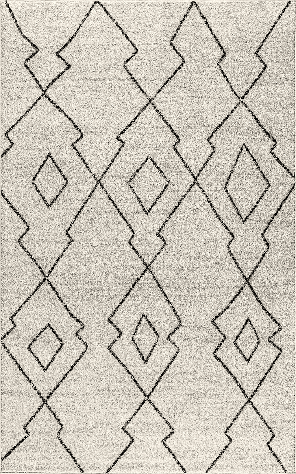 JONATHAN Y MOH202A-8 Alia Moroccan Beni Souk Indoor Farmhouse Area-Rug Bohemian Minimalistic Geometric Easy-Cleaning Bedroom Kitchen Living Room Non Shedding, 8 X 10, Cream,Black