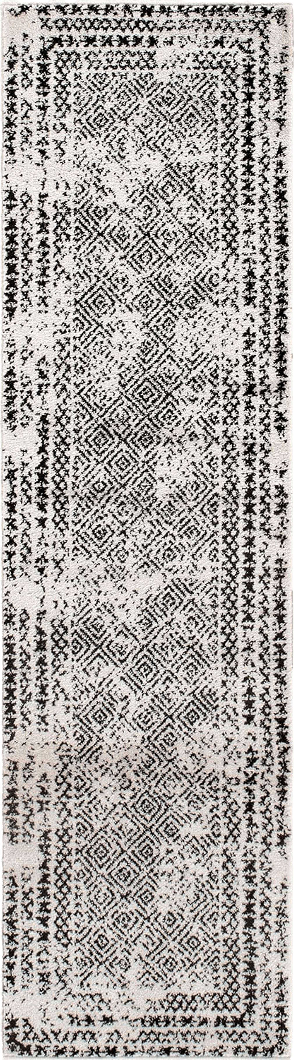 Bohemian Black White Rugshop Bohemian Distressed Border Stain Resistant High Traffic Living Room Kitchen Bedroom Dining Home Office Runner Rug 2'x7' Black