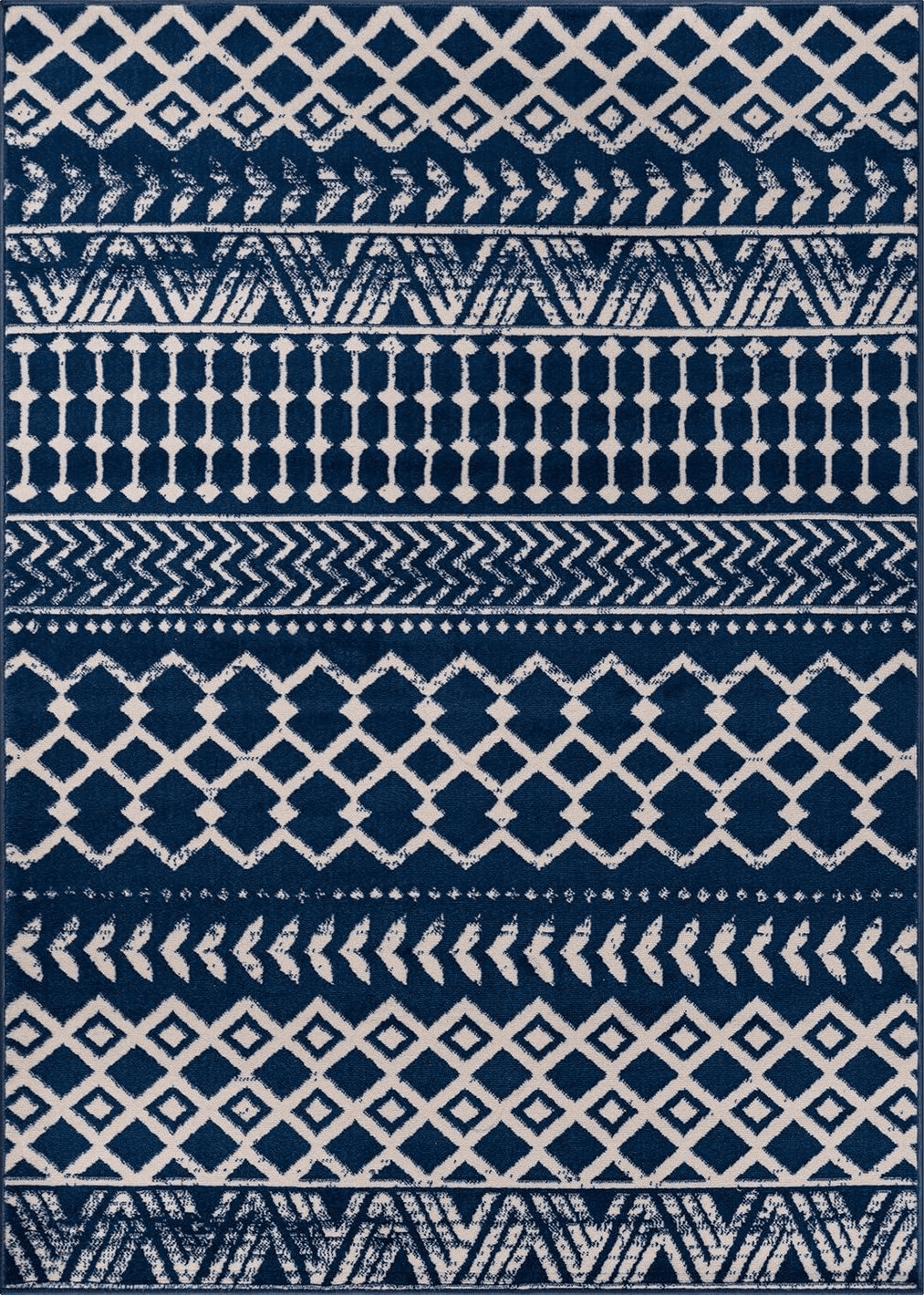 Bohemian White CAMILSON Boho Moroccan Area Rug, 6'7"x9' Geometric, Diamond Design for Living Room Bedroom Easy-Cleaning Non-Shedding Navy Blue/Cream Indoor Area Rugs Bohemian (6x9)